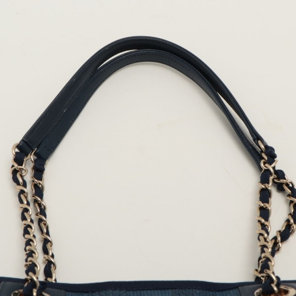 Chanel Mixed Fibers Striped Small Deauville Tote Navy Blue - Picture 6 of 9